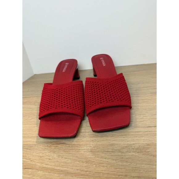Vivaia Juliet Square Toe Block Heel Slide Sandals Women’s Size 8.5 Red - Picture 13 of 13